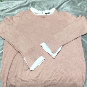 Blush pleated crew neck sweater + pleated sleeves